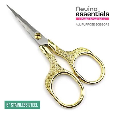 Multi-Purpose Embroidery Scissors Plated 5 Inch Small Fabric Thread Paper Sewing • £6.49