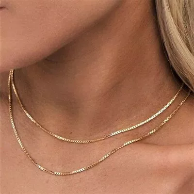 1.5-3mm Stainless Steel 18K Gold Plated Women Men Box Chain Necklace 16-24'' • $3.80