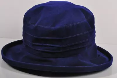 Vintage Poppa Toppa Cobalt Blue Velvet Velour Adjustable Pinup Hat Bucket Cap • $35