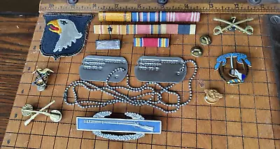 WWII Army Officers Grp: Dogtags Srv.ribbons: AB Inf Cav. Insig. Glider Photos • $125