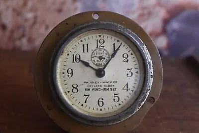 Antique 1912 Rim Wind Keyless PHINNEY WALKER Auto Car 8 Day Clock • $174.95