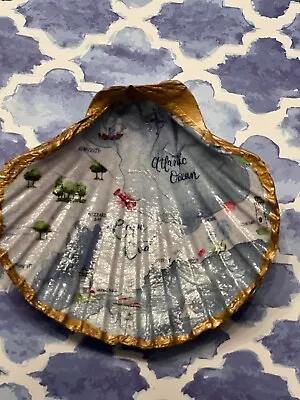 CAPE COD Ring Trinket Dish Scallop Shell Decoupage Coastal GOLD BUZZARD BAY • $22.99