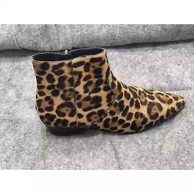 J.Crew Women's Pointy Toe Ankle Boots Booties In Leopard Calf Hair Size 8 M • $35