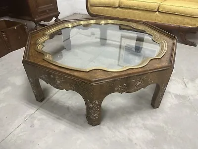 VTG Baker Furniture Hollywood Regency Chinoiserie Brass Octagonal Cocktail Table • $459.95