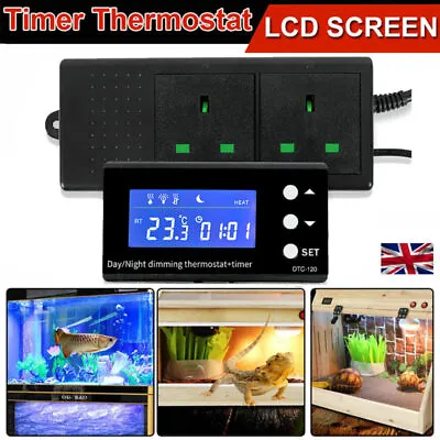 LCD Reptile Aquarium Digital Day/Night Timer Temperature Thermostat Controller • £24.99