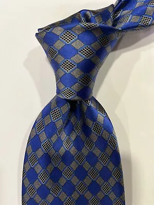 Stefano Ricci Tie Blue & Gray Geometric Pattern Luxury Silk Tie 61” X 4” • $75