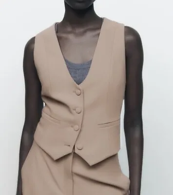 Zara Woman Cropped Waistcoat Vest In Beige Sz M Nwt • $39.99