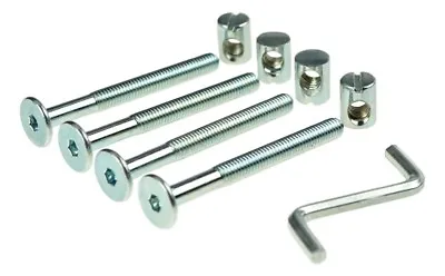 4x Set Bed Cot Furniture Connector Bolt M6 With Allen Key Cut And Barrel Nut M6 • £4.99