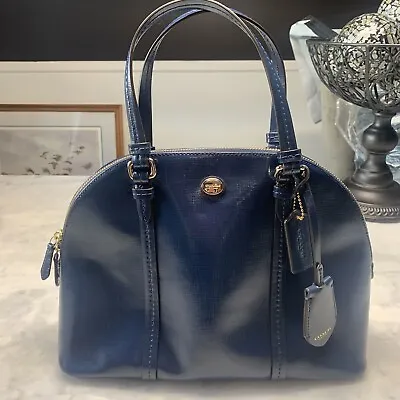 Coach Peyton Saffiano Leather Cora Domed Satchel Blue Handbag Crossbody • $45