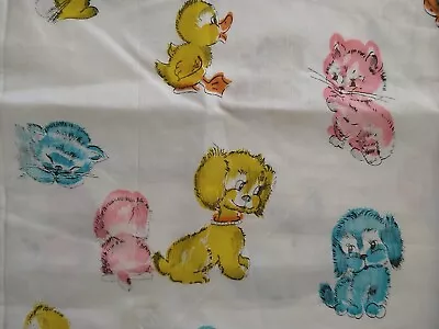 Vintage Spring Easter Duck Bunny Cat Dog Fabric Pastel Baby Animals 13 X 50  • $9.99