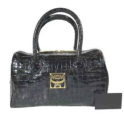 MCM Bag Boston Bag Handbag Enamel Patent Leather Snake Print Authentic • £0.78