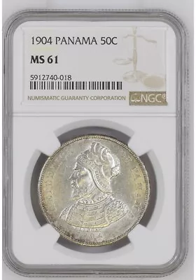 1904 Panama 50 Centesimos MS61 NGC 50c 1/2 Half Balboa Mint State BU Silver Coin • $475