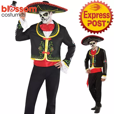 K499 Mens Day Of The Dead Skeleton Senor Mexican Halloween Skull Spanish Costume • $46.95