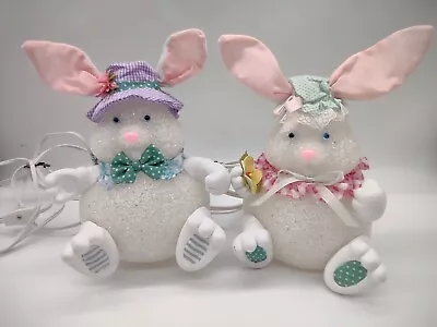 Vintage Mr & Mrs Easter Bunny Plastic Melted Popcorn Lighted Plug-In Set  • $27.99