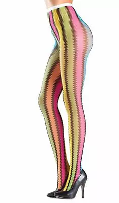 Zig Zag Rainbow Tights Pantyhose Striped Knitted Costume Festival Rave BW776 • £12.28