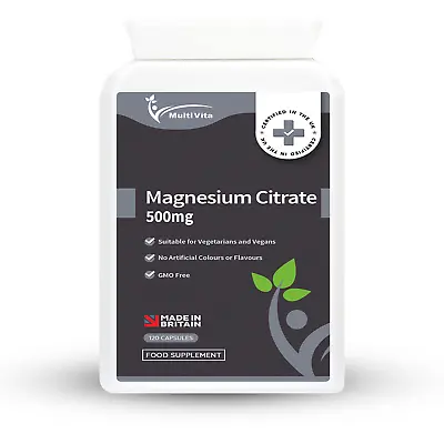 Magnesium Citrate Capsules - 120 X 500mg High Strength - Muscle & Sleep Support • £7.99