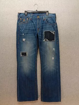 True Religion Jeans Men's Size 36x32 Straight Pocket Flap Distressed Medium Wash • $43.49