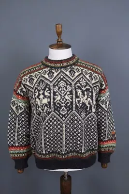 DALE OF NORWAY Vintage Wool Printed Knit Ski Sweater Size XL • $188.99