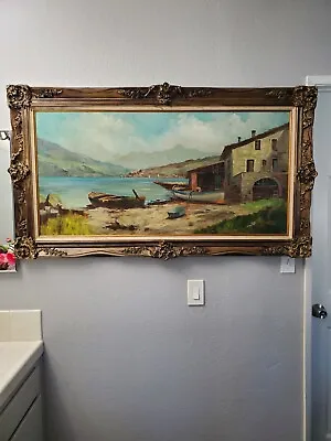 Vintage Original Oil Painting  Extra Large 48  X 24  Signed Nautical Painting • $250