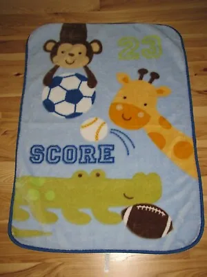 Little Bedding Baby Blanket Boy Blue Sports Ball Monkey Giraffe Alligator Score • $19.67