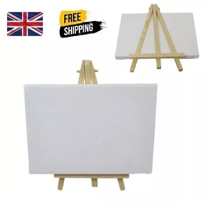 Mini Canvas And Natural Wood Easel Set For Art Painting Drawing Craft Wedding • £7.58