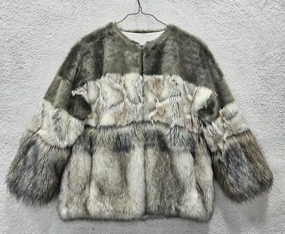 Zara Jacket Women Medium Contrast Modacrylic Blend Faux Fur Outer Wear Coat Fit • $34.50