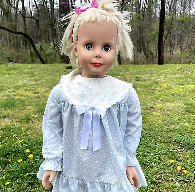 1960s UNEEDA Playpal Doll 35  Dolly Walker Blonde Hair Blue Sleep Eyes Companion • $149.99