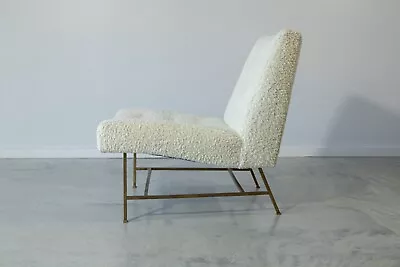 Harvey Probber Slipper Chair White Boucle Solid Brass Legs Mid Century Modern • $4400