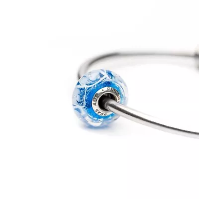 Pandora Blue Field Of Flowers Murano Glass Charm WIth Sterling Silver Core • $5.25