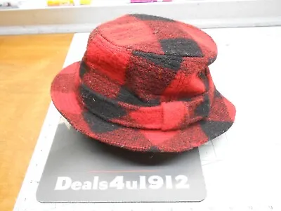 Vintage Buffalo Plaid Red Black Wool Outdoors Bucket Hat Large Very Good Pre Own • $19.99