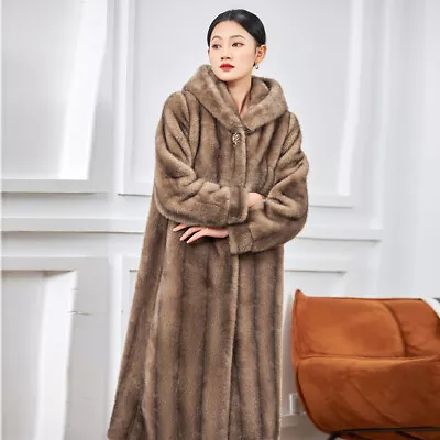 Mink Fleece Long Knee Mom Outfit Mink Fur Coat Hooded Womens Lapel Jacket Parka • $153.04