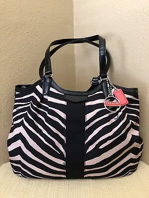 Coach  Stripe Black Zebra Print Devin Patent Shoulder Bag  ~  F24022 ~ Nwt • $140.45