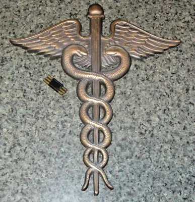 Vintage 12  Bronze Medical Physician Caduceus Wall Mount Plaque • $295