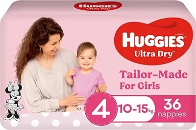$43.70 • Buy Huggies Ultra Dry Nappies Girl Size 4 (10-15kg) 36 Count