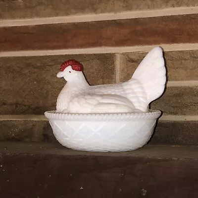 Westmoreland VTG White Milk Glass Chicken/Hen On Nest Candy Or Butter Dish • $19.99