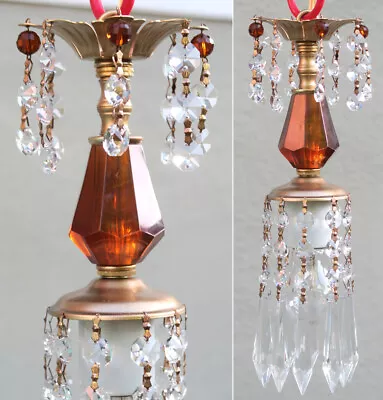 Vintage Lucite Dark  Yellow Swag Lamp Chandelier Crystal Beaded Prisms • $65