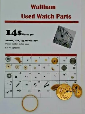 Waltham 14 Pocket Watch Parts Model 1897 Grade 418 Ser 19236509   WP3/003 • £7.99