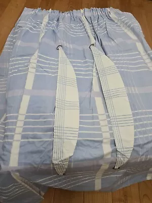 SKY BLUE & WHITE CHECKED CURTAINS WITH TIE BACKS - WIDTH 168cm DROP 137cm • £4.95