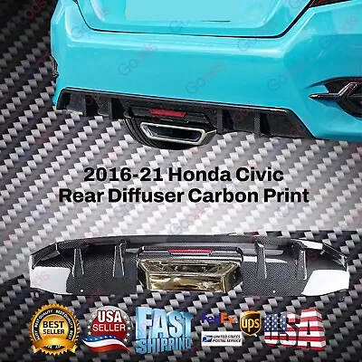 Fits 16-21 Honda Civic Sedan Carbon Fiber Pattern Rear Diffuser With LED Exhaust • $148.99