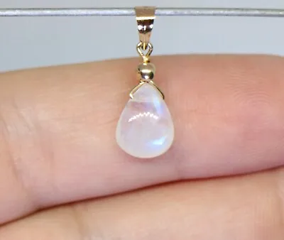 $54.99 • Buy Delicate 14K Solid Yellow Gold 11X8mm Natural Rainbow Moonstone Petite Pendant