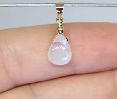 $54.99 • Buy Delicate 14K Solid Yellow Gold 11X8mm Natural Rainbow Moonstone Petite Pendant