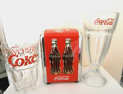 Coca Cola Memorabilia Bundle Napkin Dispenser  Coke Bubble Tumbler & Tall Glass • £21.99