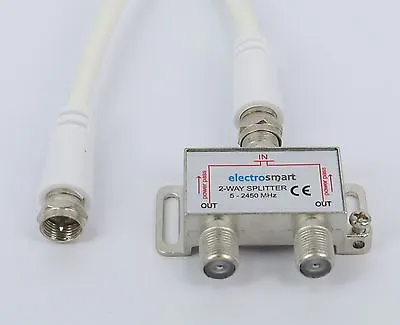 2 Way Cable /Digital TV Aerial Splitter & Short 14cm F Plug To F Plug Patch Lead • £3.99