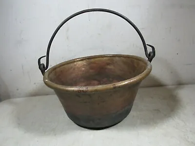 Antique Handmade Hand Wrought Hammered Hanging Copper Pot Cauldron W/Handle  • $225