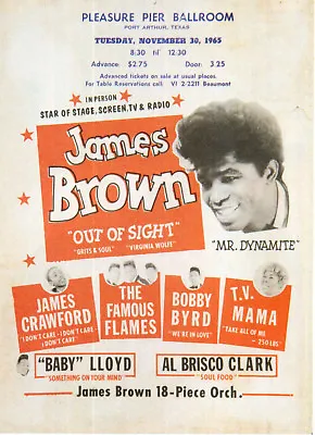 JAMES BROWN Concert Window Poster - Port Arthur TEXAS 1965 - Reprint • £6