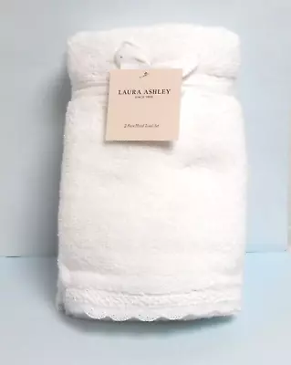 Laura Ashley 2 Hand Towels Juliette Pattern Sage White Lace Trim • $23.89