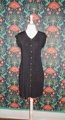 Vintage 90's Y2K CDC Grunge Goth Button Front Shift Slinky Knit Gray Mini Dress • $37.49