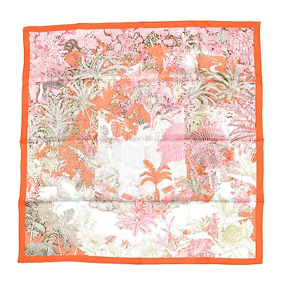 $475 • Buy Authentic Hermes Silk Scarf 90cm Faubourg Tropical Orange Kaki Saumon