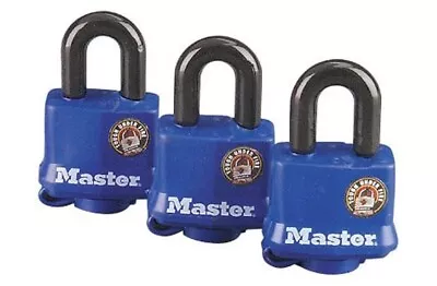 Master Lock 312TRI 106130 Weatherproof Blue Thermoplastic Laminated Padlock (3) • $29.95