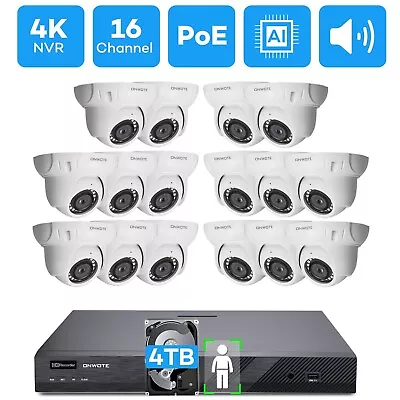 ONWOTE 4K 16 Channel PoE Security Camera System 4TB 16 Outdoor 5MP Audio Camera • $999.99